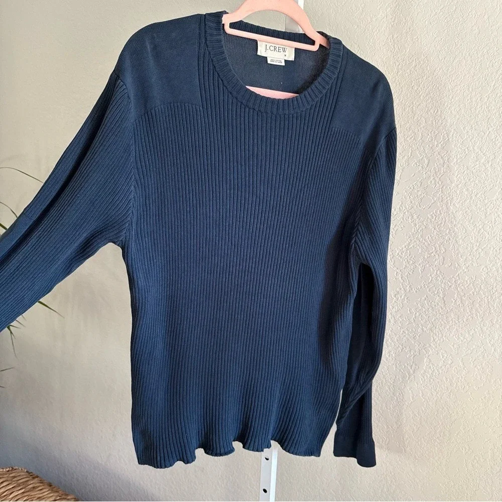 J.Crew Sweater Men's 100% Cotton Ribbed Knit Navy Blue Size M Long Sleeve Y2K